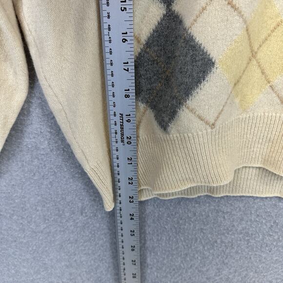 Vintage Pringle Scotland Argyle Sweater 100% Lambswool Men's Medium Cream - Picture 4 of 14